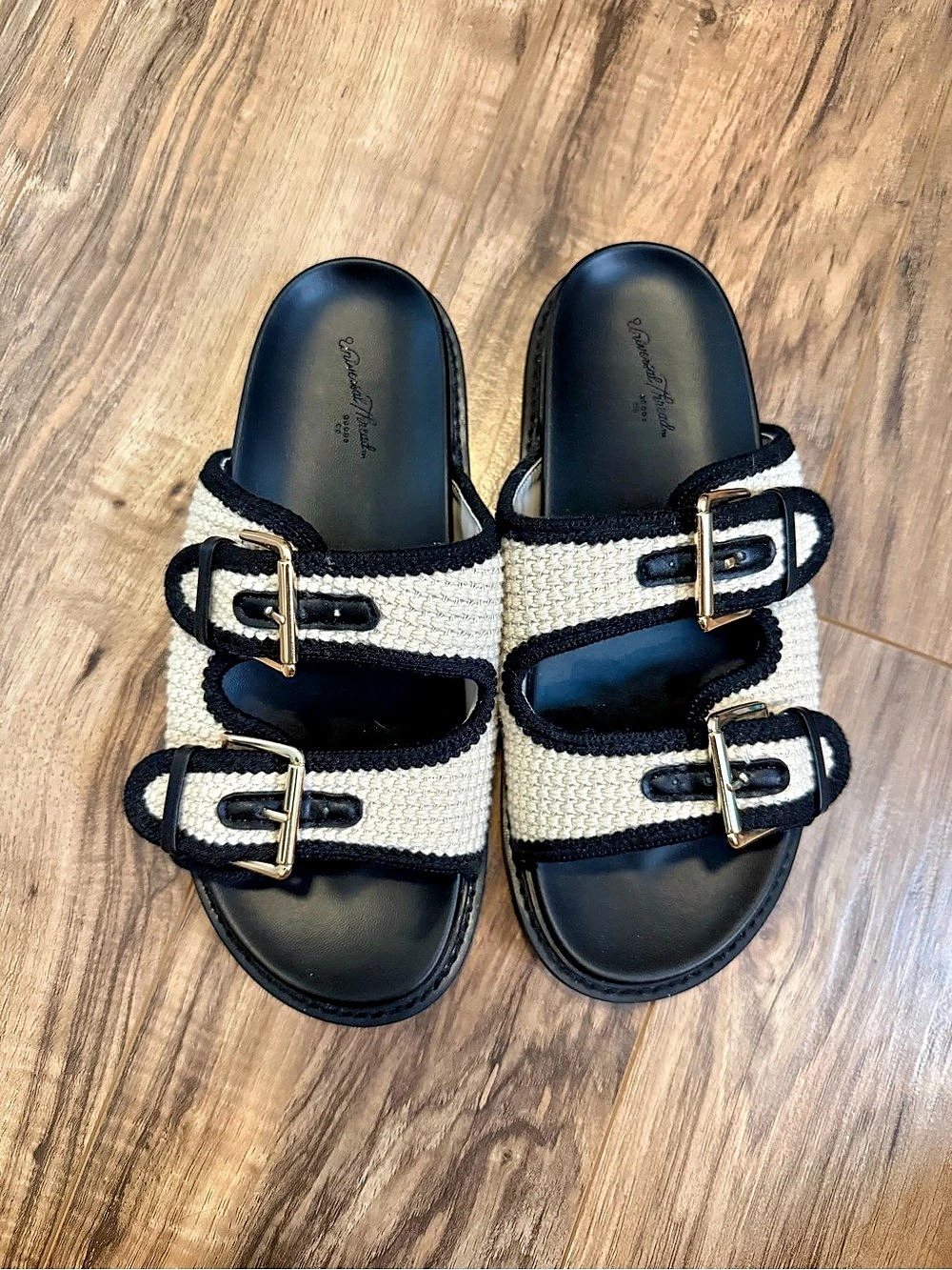 Universal Thread Woven Double-Buckle Sandals in Black & White